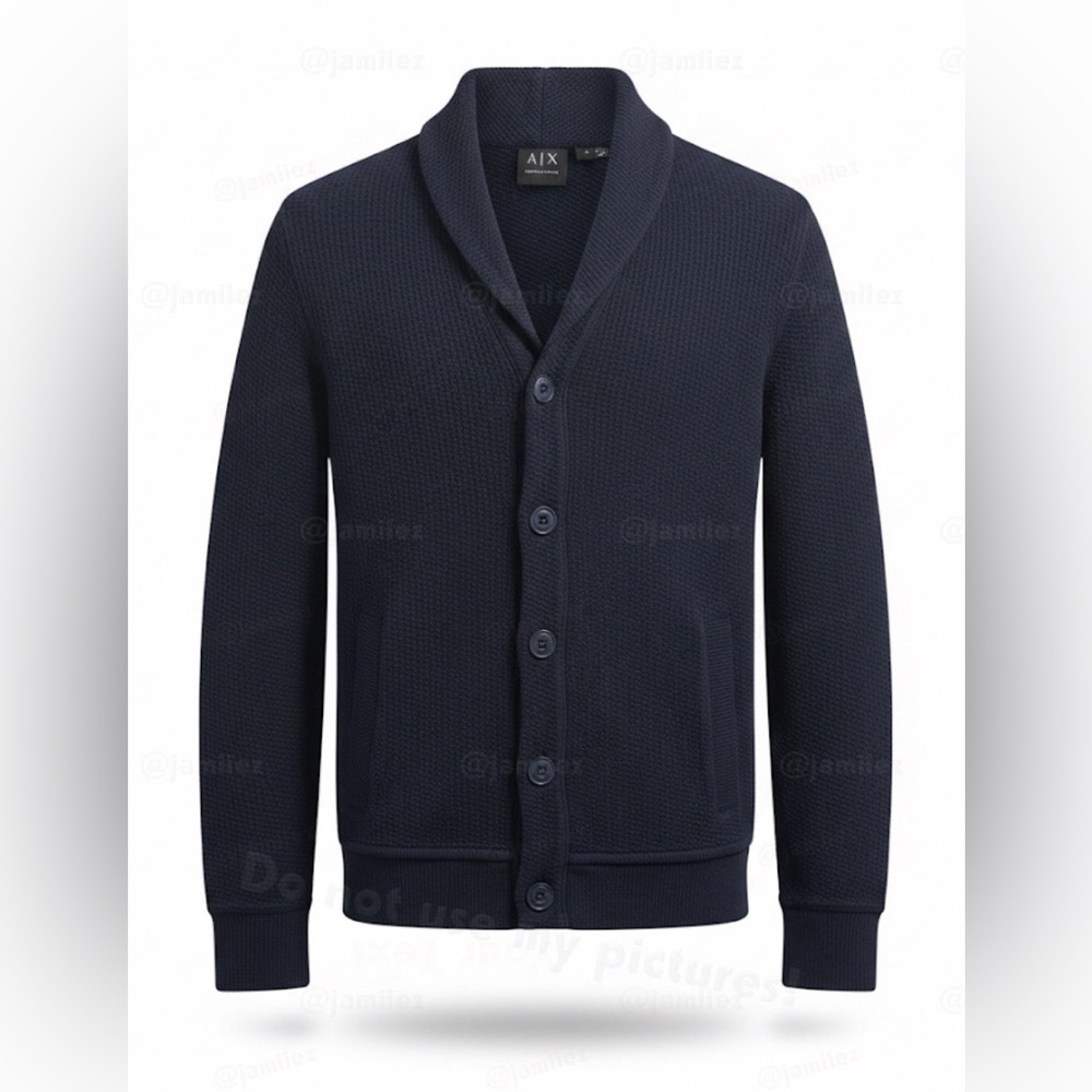 A|X Armani Exchange Navy Blue Shawl Collar Knit Cardigan Sweater Jacket XS